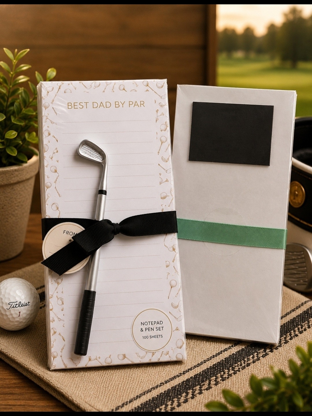 White & Black Golf Notepad and Club Pen Set